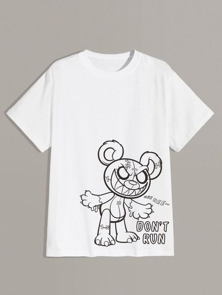 men slogan and cartoon graphic tee m1ea#, White;black 
men slogan and cartoon graphic tee m1ea#, White;black