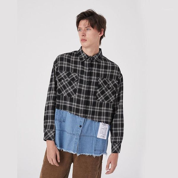 male vintage streetwear hip hop couple shirt men women fashion casual long sleeve loose denim splice plaid shirt1, White;black
male vintage streetwear hip hop couple shirt men women fashion casual long sleeve loose denim splice plaid shirt1, White;black