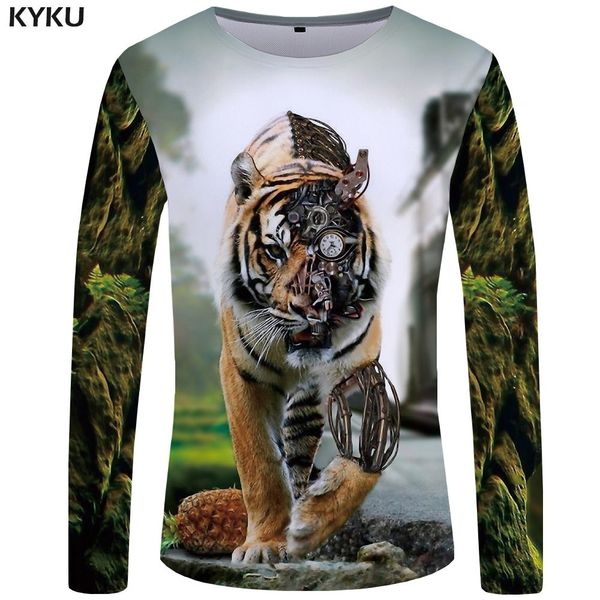 brand lion long sleeve animal anime head rock black cool man 3d print shirts plus size comics hentai men clothing