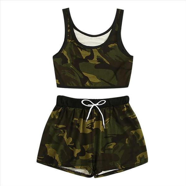2pcs summer fashion tracksuit for women ladies suit camouflage print tank vest drawstring waist shorts sport set, Gray
2pcs summer fashion tracksuit for women ladies suit camouflage print tank vest drawstring waist shorts sport set, Gray