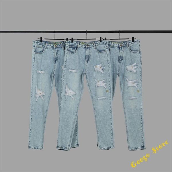 men women blue jeans hip-hop damage hole distressed cowboy denim pants trousers