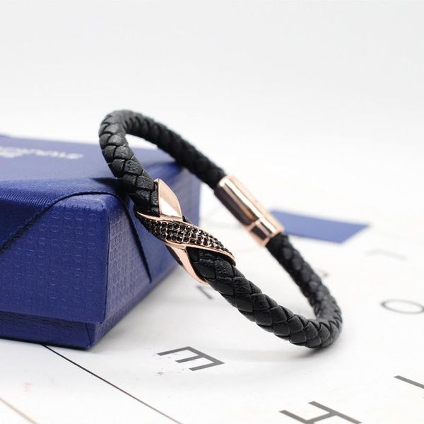 swa rose gold eight character woven men and women's black leather rope bracelet1, Golden;silver
swa rose gold eight character woven men and women's black leather rope bracelet1, Golden;silver