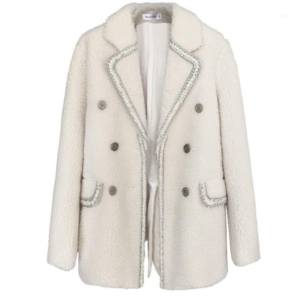 women's fur & faux white thick lamb jacket double breasted turn-down collar wide-waisted womens coats winter 2021 coat women1, Black
women's fur & faux white thick lamb jacket double breasted turn-down collar wide-waisted womens coats winter 2021 coat women1, Black