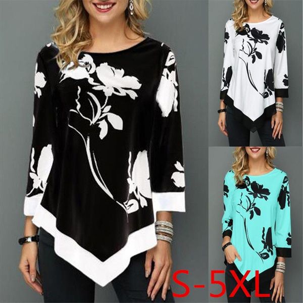 2020 spring autumn plus size women t shirts loose casual three quarter o neck floral print irregular female t shirt 5xl, White
2020 spring autumn plus size women t shirts loose casual three quarter o neck floral print irregular female t shirt 5xl, White