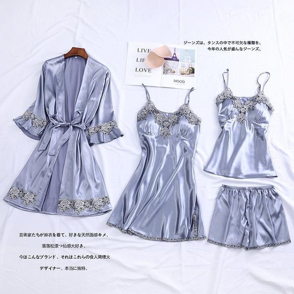 autumn new women's pajama 4pcs suit solid silk sleepwear robes pajamas lingerie lace nightwear silk satin pajamas feminino, Black;red
autumn new women's pajama 4pcs suit solid silk sleepwear robes pajamas lingerie lace nightwear silk satin pajamas feminino, Black;red