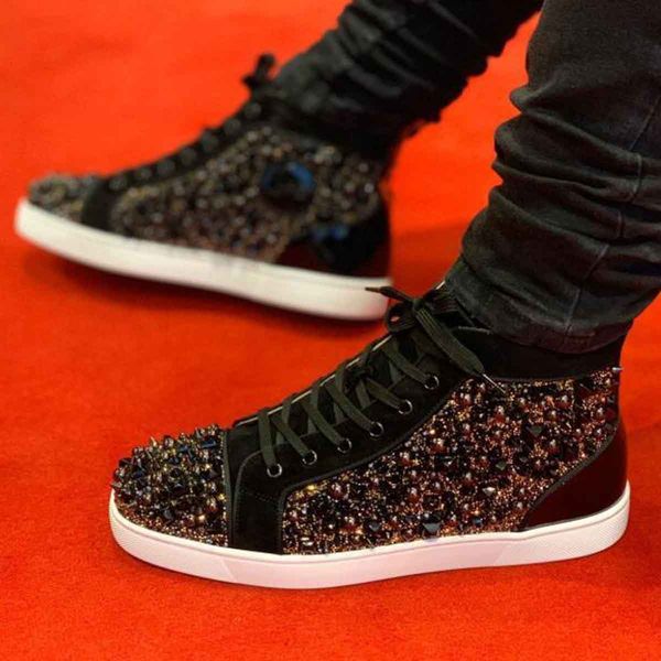 new red bottom men sneakers high studs + strass casual walking,fashion red soles mens sneakers rivets skateboard party wedding trainers, Black
new red bottom men sneakers high studs + strass casual walking,fashion red soles mens sneakers rivets skateboard party wedding trainers, Black