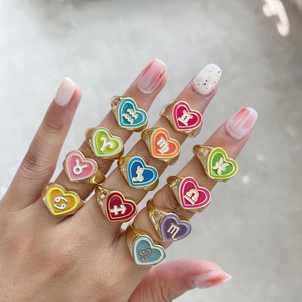 2022 ins 12 constellation ring vintage colorful double love heart zodiac rings for women girls fashion jewelry gift, Silver
2022 ins 12 constellation ring vintage colorful double love heart zodiac rings for women girls fashion jewelry gift, Silver
