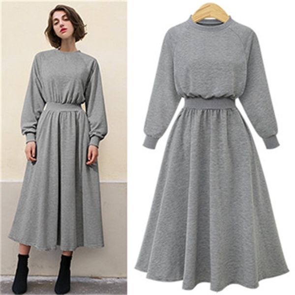 autumn winter women dress long sleeve solid color sweatshirt dress casual elegant a line shirt vestidos plus size 201127, Black;gray 
autumn winter women dress long sleeve solid color sweatshirt dress casual elegant a line shirt vestidos plus size 201127, Black;gray