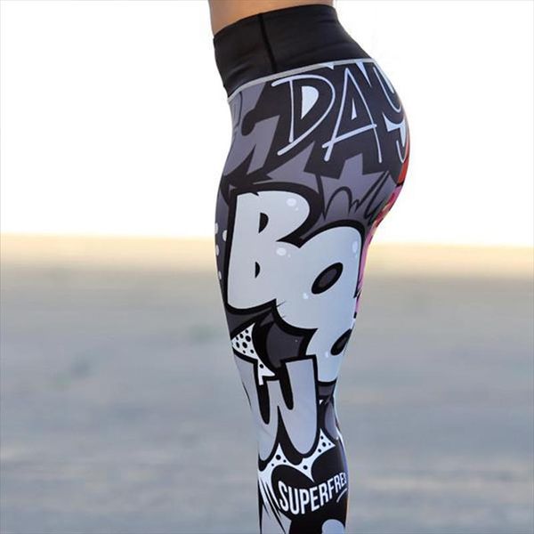 2019 new comic words printing leggings put hip fold elastic high waist legging breathable slim pants, Black
2019 new comic words printing leggings put hip fold elastic high waist legging breathable slim pants, Black