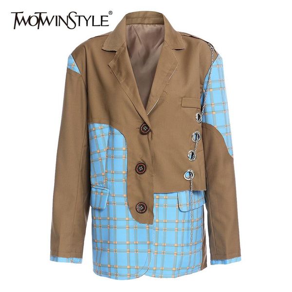 twotwinstyle plaid patchwork chain blazer women notched collar long sleeve oversized casual loose blazers female 2020 autumn new, White;black
twotwinstyle plaid patchwork chain blazer women notched collar long sleeve oversized casual loose blazers female 2020 autumn new, White;black