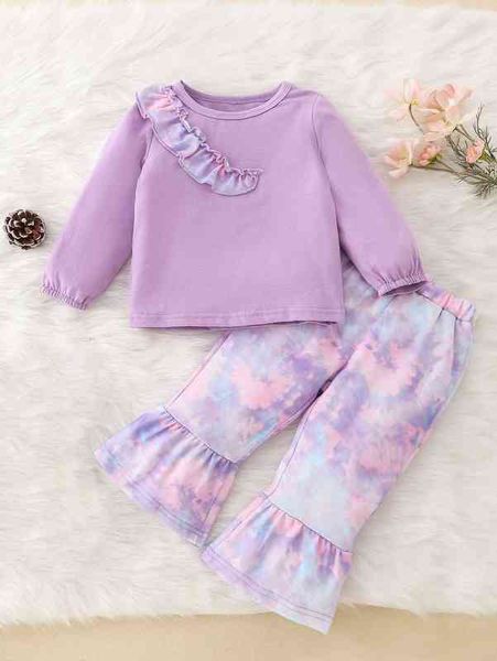 baby tie dye ruffle trim tee & flare leg pants she, White
baby tie dye ruffle trim tee & flare leg pants she, White