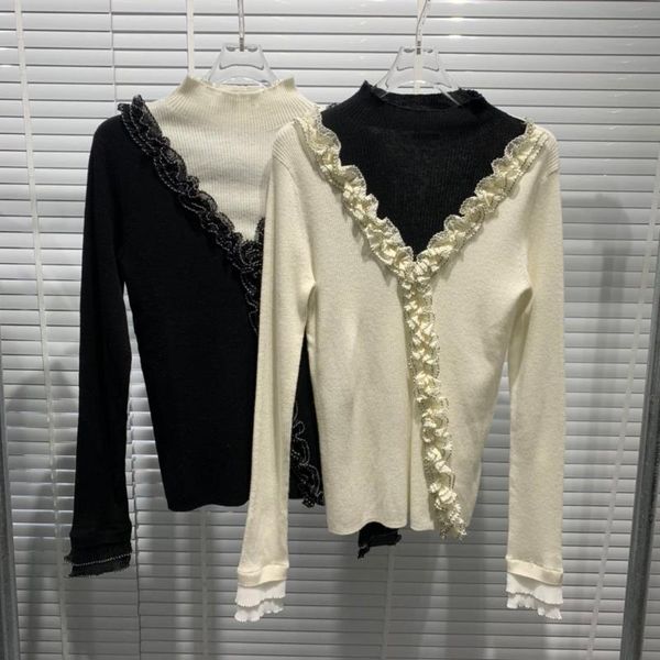 2020 new ladies fashion long-sleeved casual stitching wool sweater with wood ears 1212, White;black
2020 new ladies fashion long-sleeved casual stitching wool sweater with wood ears 1212, White;black