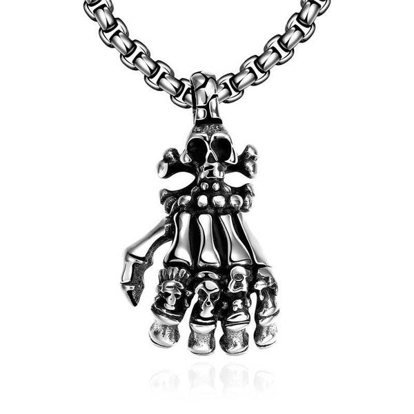 men's punk necklace, auniquestyle vintage titanium steel skeleton ghost hand charm pendant necklace for men motorcycle jewelry, Silver
men's punk necklace, auniquestyle vintage titanium steel skeleton ghost hand charm pendant necklace for men motorcycle jewelry, Silver