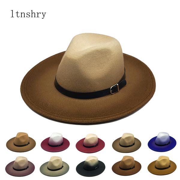 2020 fashion womens fedora hat wool khaki jazz hats female national casual large brim vintage autumn classic felt hat and cap c0123, Blue;gray
2020 fashion womens fedora hat wool khaki jazz hats female national casual large brim vintage autumn classic felt hat and cap c0123, Blue;gray