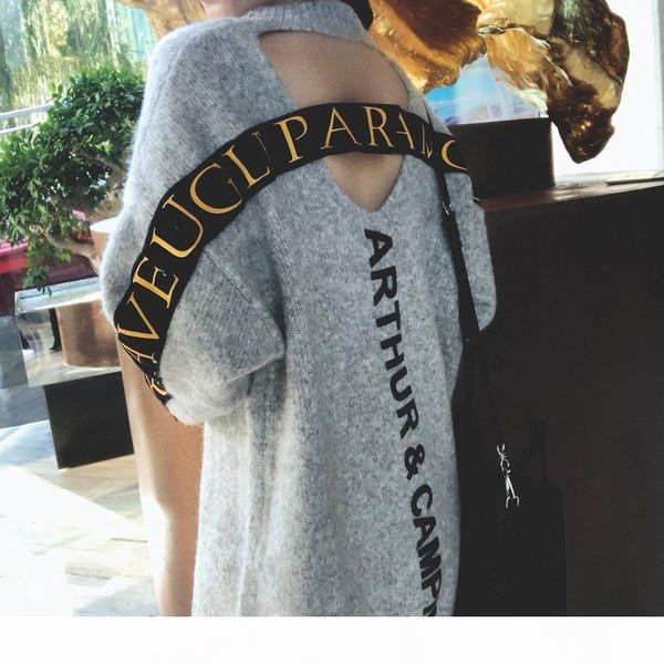 both sides sweater dress autumn gray round neck hollow letter pullover sweater female autumn and winter long section, White;black
both sides sweater dress autumn gray round neck hollow letter pullover sweater female autumn and winter long section, White;black