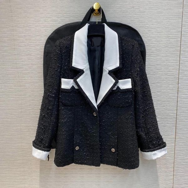 chic contrast color black blazer jacket women patchwork turn-down collar long sleeve pocket buttons high-end retro coat outwear1
chic contrast color black blazer jacket women patchwork turn-down collar long sleeve pocket buttons high-end retro coat outwear1