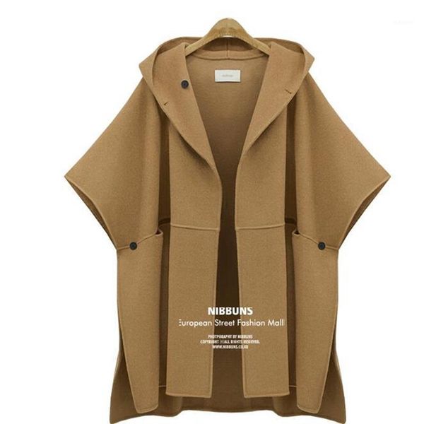 women's wool coat 2020 elegant winter woolen cape coat female cloak wool jackets casual split streetwear hooded cloak overcoat1, Black
women's wool coat 2020 elegant winter woolen cape coat female cloak wool jackets casual split streetwear hooded cloak overcoat1, Black