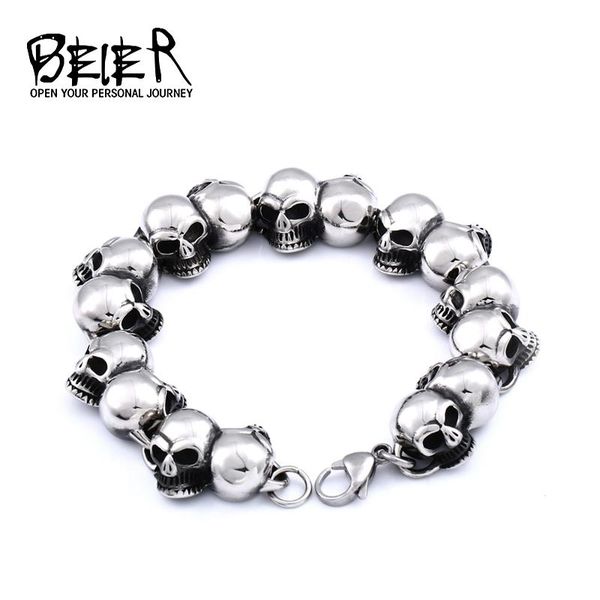 beier новая нержавеющая сталь новое прибытие высокое качество панк череп браслет личности мода ювелирные изделия для мужчины женщины bc8 002, Bronze;silver