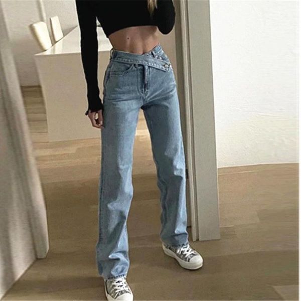 denim wide leg pants loose boyfriend jeans 2021 autumn vintage asymmetric waist straight woman jeans high waist, Blue
denim wide leg pants loose boyfriend jeans 2021 autumn vintage asymmetric waist straight woman jeans high waist, Blue