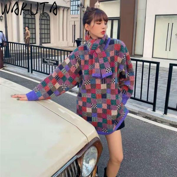 women's sweaters wakuta chic streetwear knitted with scarf plaid contrast color fashion pullover female autumn winter women clothes vi, White;black
women's sweaters wakuta chic streetwear knitted with scarf plaid contrast color fashion pullover female autumn winter women clothes vi, White;black