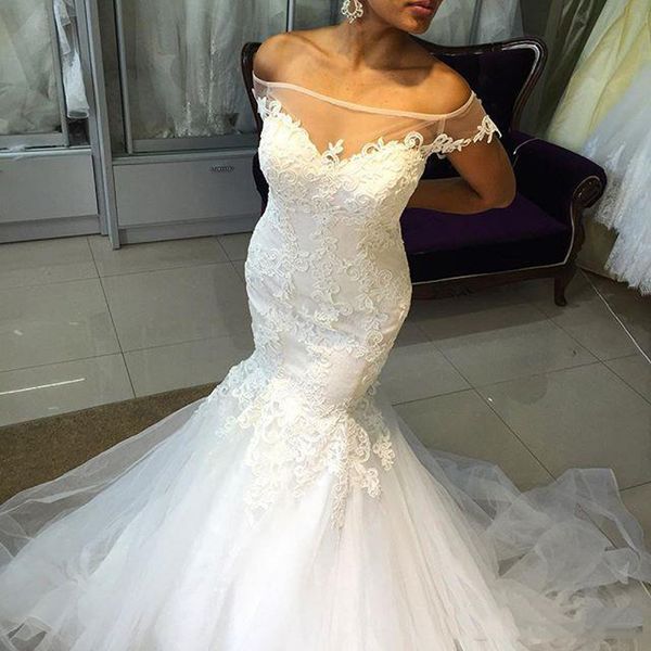 custom made off shoulder lace mermaid wedding dresses with appliques court train tulle bridal gowns plus size, White
custom made off shoulder lace mermaid wedding dresses with appliques court train tulle bridal gowns plus size, White