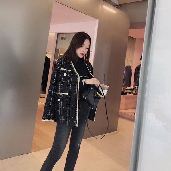 new spring autumn woman 2020 v-neck tweed jacket korea fashion black plaid loose short coat1, Black;brown
new spring autumn woman 2020 v-neck tweed jacket korea fashion black plaid loose short coat1, Black;brown