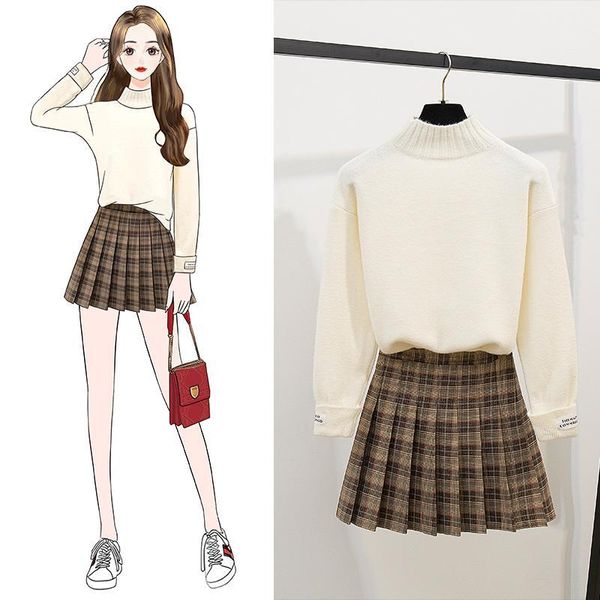 school cloth suits sweet turtleneck knitted sweater plaid pleated mini skirt casual two piece female dress1, Gray
school cloth suits sweet turtleneck knitted sweater plaid pleated mini skirt casual two piece female dress1, Gray