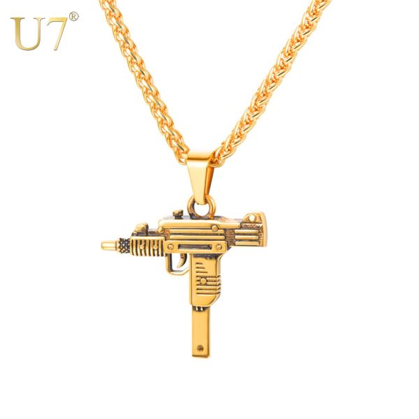 u7 uzi gun shape pendant necklace for men hip hop jewelry gold/black color stainless steel army style male chain necklaces p1159, Silver
u7 uzi gun shape pendant necklace for men hip hop jewelry gold/black color stainless steel army style male chain necklaces p1159, Silver