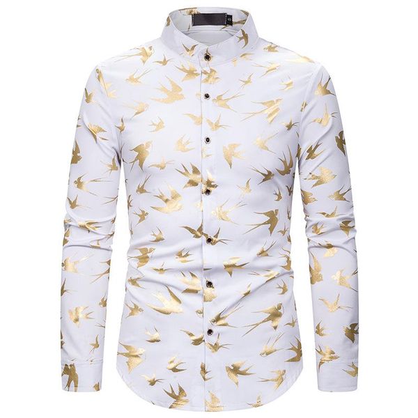 men's casual shirts mens long sleeve bronzing print mandarin collar dress 2021 brand slim fit nightclub shirt men camisa social masculi, White;black
men's casual shirts mens long sleeve bronzing print mandarin collar dress 2021 brand slim fit nightclub shirt men camisa social masculi, White;black