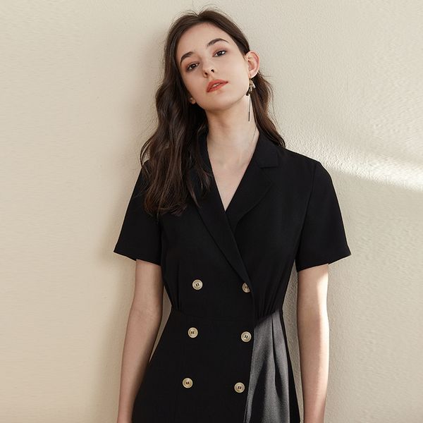 hepburn style small black new french double dress breasted slim dress short sleeve suit collar skirt mgepe, Black;gray
hepburn style small black new french double dress breasted slim dress short sleeve suit collar skirt mgepe, Black;gray
