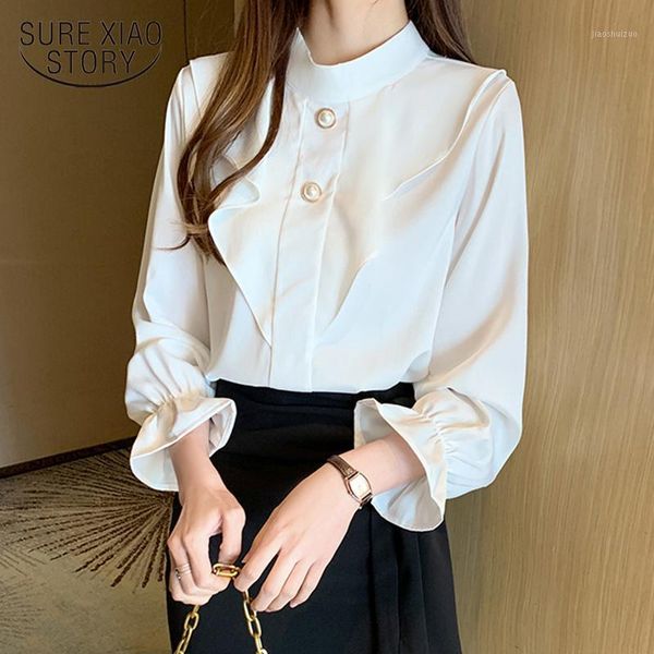 office lady blouse women 2021 autumn ruffled chiffon shirt satin slim womens blouses solid casual shirts blusas mujer 104991, White
office lady blouse women 2021 autumn ruffled chiffon shirt satin slim womens blouses solid casual shirts blusas mujer 104991, White