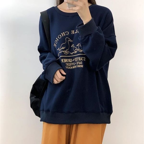 cute duck embroidery plus velvet warm simple round neck pullover sweatshirt women y200610, Black
cute duck embroidery plus velvet warm simple round neck pullover sweatshirt women y200610, Black
