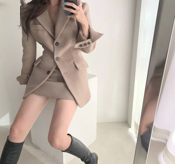 korean chic winter vintage woolen full blazer jacket + high waist a-line skirts women skirt suits blazer skirt set, White
korean chic winter vintage woolen full blazer jacket + high waist a-line skirts women skirt suits blazer skirt set, White