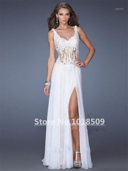 spaghetti straps applique sheer lace white special corset bodice sheer formal high split chiffon lange jurken homecoming dresses1, White;black
spaghetti straps applique sheer lace white special corset bodice sheer formal high split chiffon lange jurken homecoming dresses1, White;black