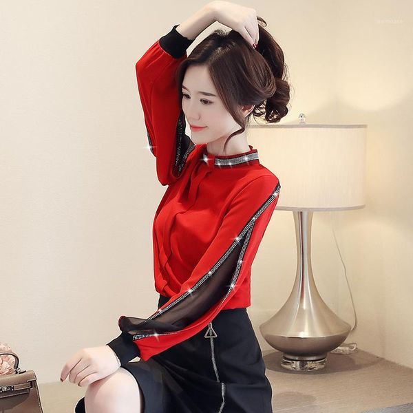chiffon women blouse diamonds new 2020 casual hollow out mesh korean shirt elegant slim stand collar women blusa h34d1, White
chiffon women blouse diamonds new 2020 casual hollow out mesh korean shirt elegant slim stand collar women blusa h34d1, White