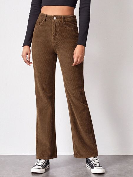 high waist slant pocket cord pants e6hc#, Black;white 
high waist slant pocket cord pants e6hc#, Black;white