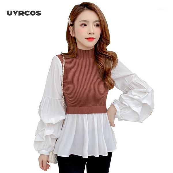 uvrcos women's knit patchwork fake two-piece slim fit slim lantern sleeved shirt tide turtleneck pullovers sweater 1, White;black
uvrcos women's knit patchwork fake two-piece slim fit slim lantern sleeved shirt tide turtleneck pullovers sweater 1, White;black