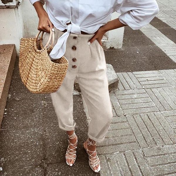 fashion women harem pants cotton linen vintage high waist elastic trousers casual ladies button sweatpants1, Black;white
fashion women harem pants cotton linen vintage high waist elastic trousers casual ladies button sweatpants1, Black;white