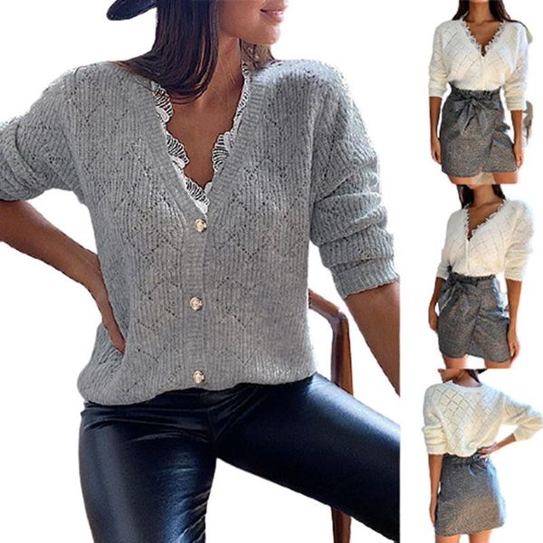 fashion lace stitching knit sweater women's cardigan casual v-neck button long sleeve lady street hollow out white sweaters
fashion lace stitching knit sweater women's cardigan casual v-neck button long sleeve lady street hollow out white sweaters