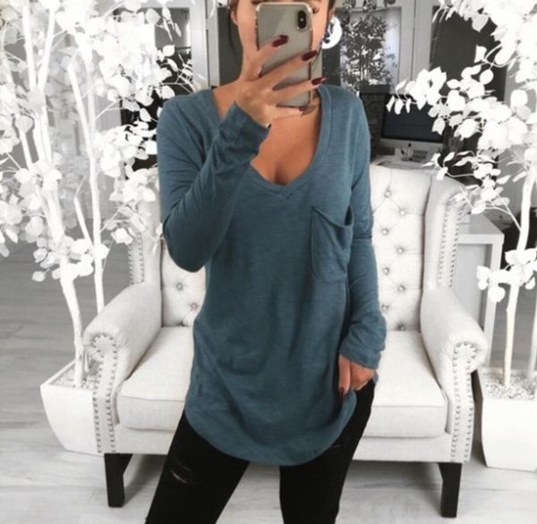 casual t-shirt basic tee women's v-neck loose pocket long sleeve t-shirt spring summer, White
casual t-shirt basic tee women's v-neck loose pocket long sleeve t-shirt spring summer, White