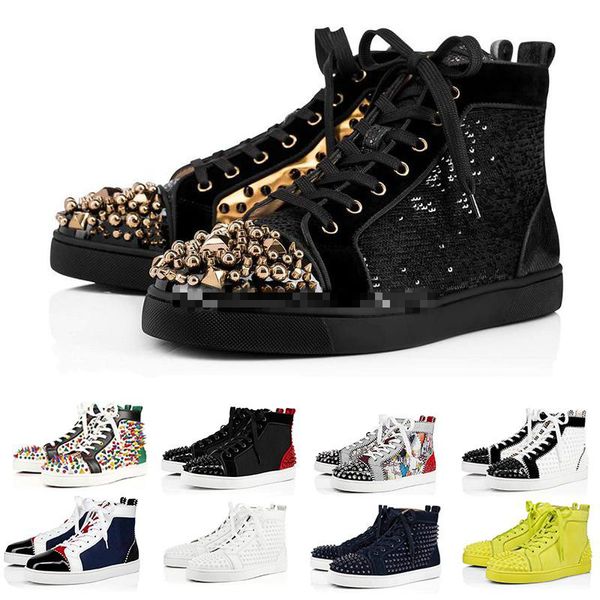 with box 2020 suede leather platform red bottom studded spikes flats casual shoes men women fashion high cut party lovers shoe 36-47, Black
with box 2020 suede leather platform red bottom studded spikes flats casual shoes men women fashion high cut party lovers shoe 36-47, Black
