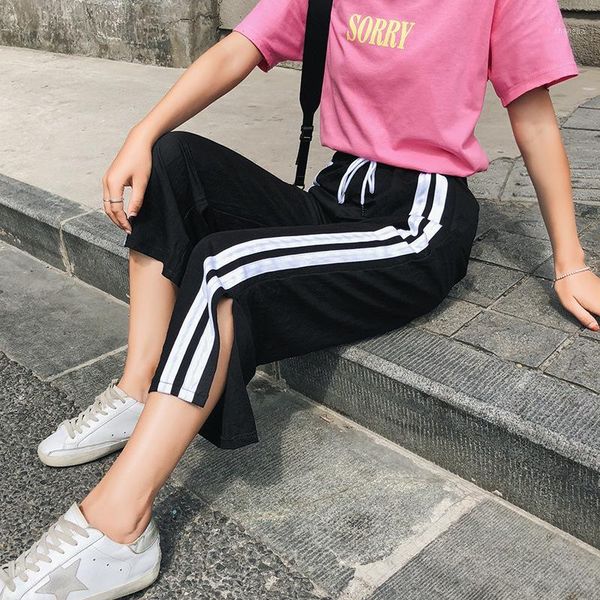 spring 2018 new woman wide leg pants split loose trousers women side stripe ankle-length streetwear1, Black;white
spring 2018 new woman wide leg pants split loose trousers women side stripe ankle-length streetwear1, Black;white