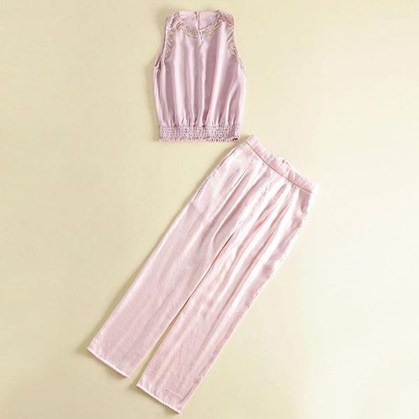 new 2018 designer runway suit set women's sleeveless beaded tank pants suit set1, White
new 2018 designer runway suit set women's sleeveless beaded tank pants suit set1, White