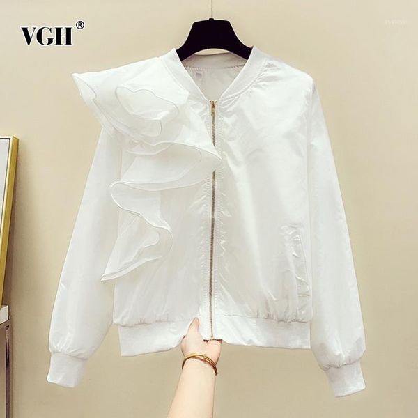 vgh patchwork ruffle white jacket for women o neck long sleeve zipper casual jackets female fashion new clothing 2020 autumn1, Black;brown
vgh patchwork ruffle white jacket for women o neck long sleeve zipper casual jackets female fashion new clothing 2020 autumn1, Black;brown