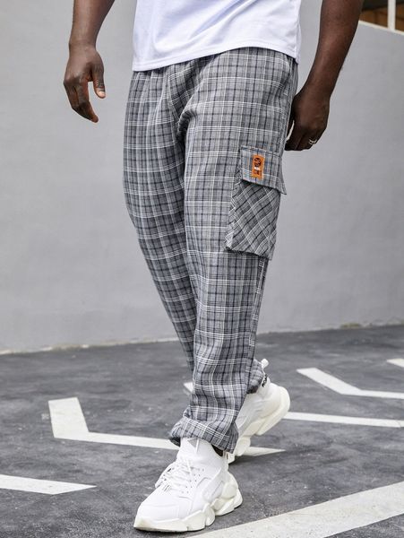 extended sizes men plaid flap pocket drawstring waist cargo pants 26uf#, Black
extended sizes men plaid flap pocket drawstring waist cargo pants 26uf#, Black
