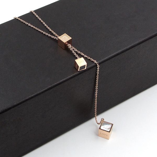 fashion rose gold color stainless steel crystal love shell square chain pendant necklace sweater chain women party gift 201104, Silver
fashion rose gold color stainless steel crystal love shell square chain pendant necklace sweater chain women party gift 201104, Silver
