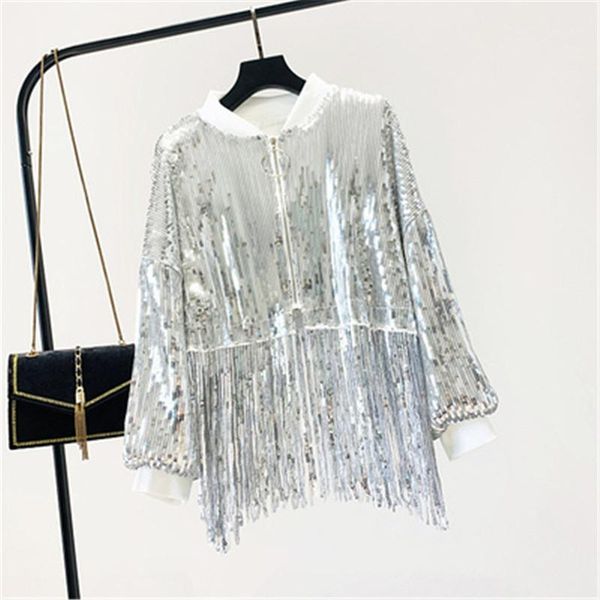 2020 spring women chic heavy industry sequin tassel coats loose long sleeve zipper outerwear vintage female casual fashion 1, Black;brown
2020 spring women chic heavy industry sequin tassel coats loose long sleeve zipper outerwear vintage female casual fashion 1, Black;brown