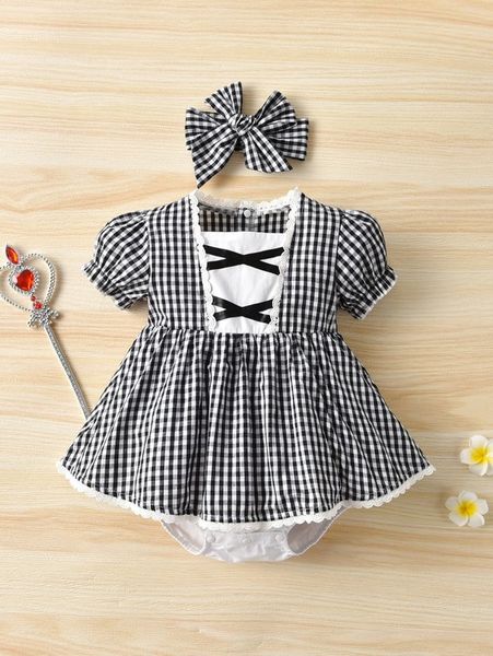 baby gingham puff sleeve contrast tape combo bodysuit dress & headband she, Red;yellow
baby gingham puff sleeve contrast tape combo bodysuit dress & headband she, Red;yellow