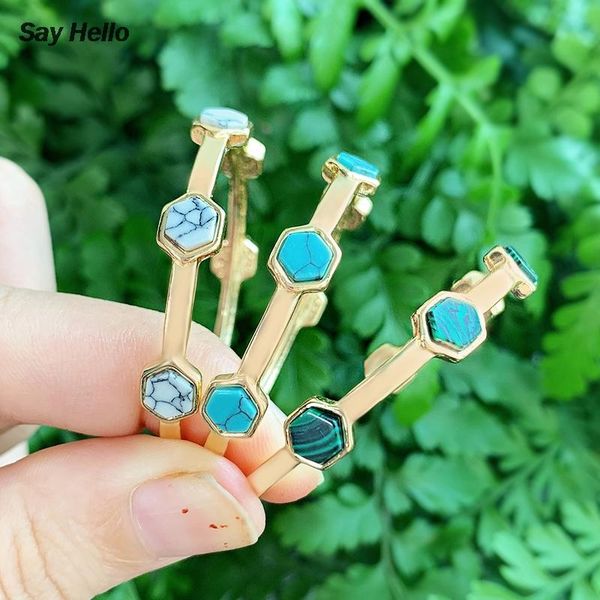 hoop & huggie say hello ba hexagon turquoises inlaid big circle earrings for women party jewelry boucle d'oreille femme brincos k6176, Golden;silver
hoop & huggie say hello ba hexagon turquoises inlaid big circle earrings for women party jewelry boucle d'oreille femme brincos k6176, Golden;silver
