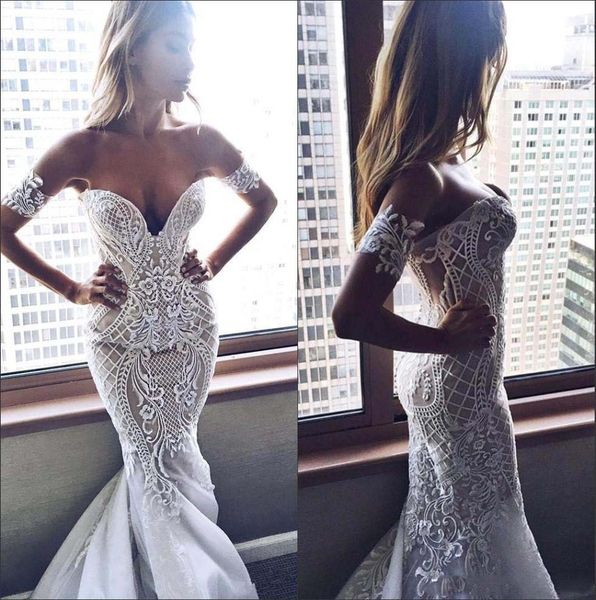 lace mermaid wedding dresses sweetheart tulle applique sweep train wedding bridal gowns with buttons back vestido de novia, White
lace mermaid wedding dresses sweetheart tulle applique sweep train wedding bridal gowns with buttons back vestido de novia, White